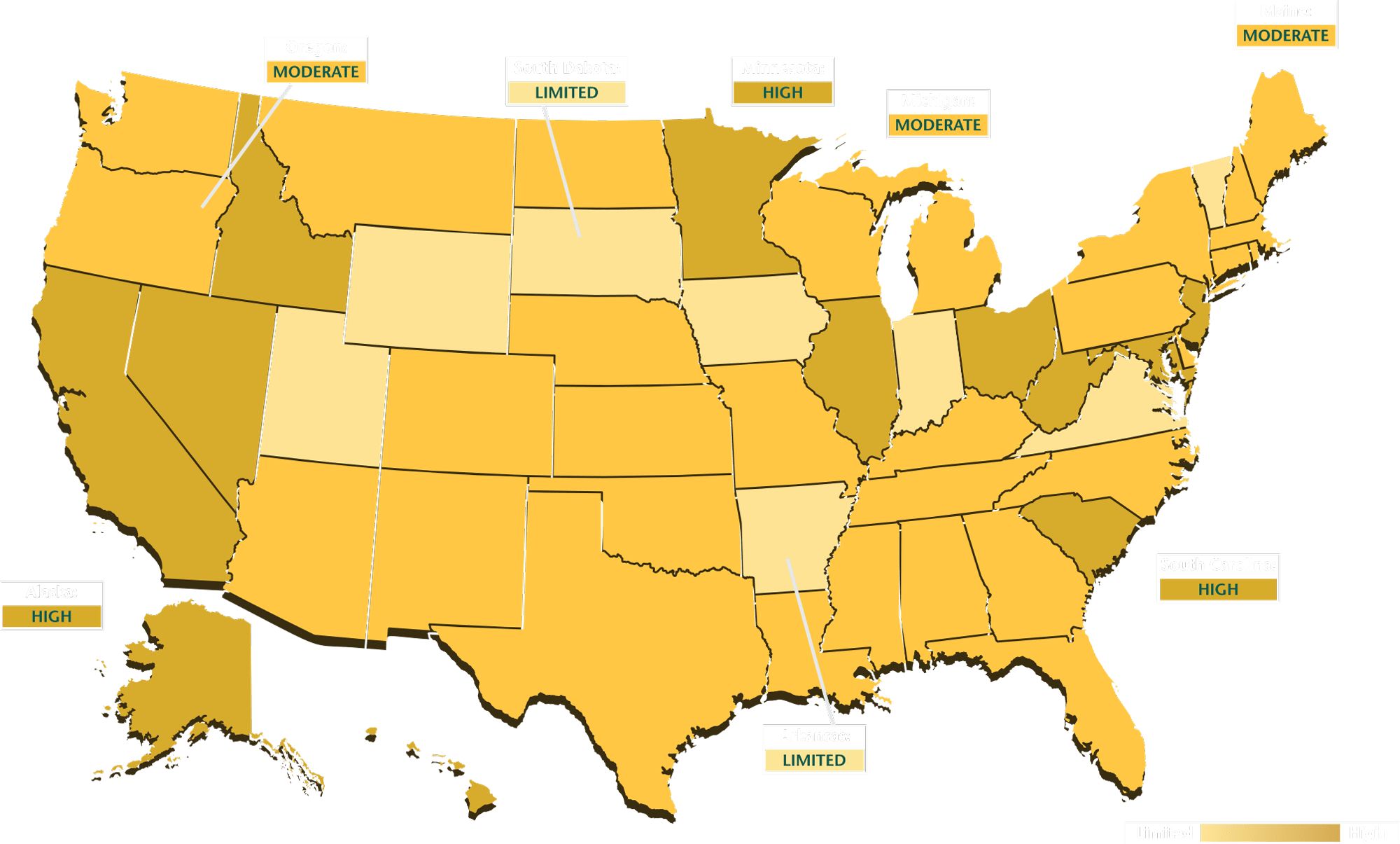 Yellow tint Map of the United States