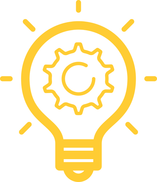 light bulb with gear yellow icon