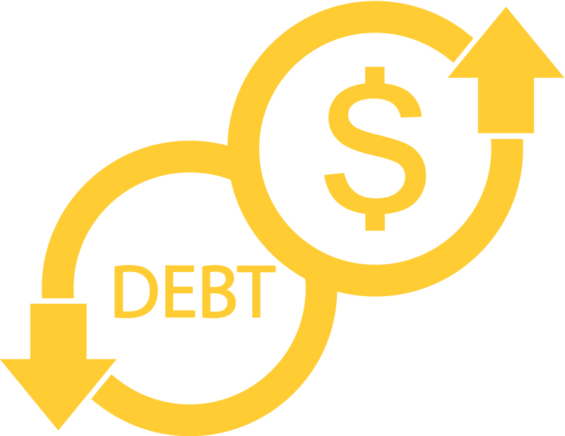Illustration of of money and debt balance